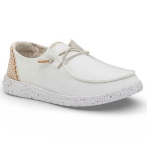 Hey Dude Wendy Chambray Woven Slip On Shoes In White Sand